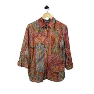 Lauren Ralph Lauren Women’s Paisley Button Down Blouse Multicolor 1X